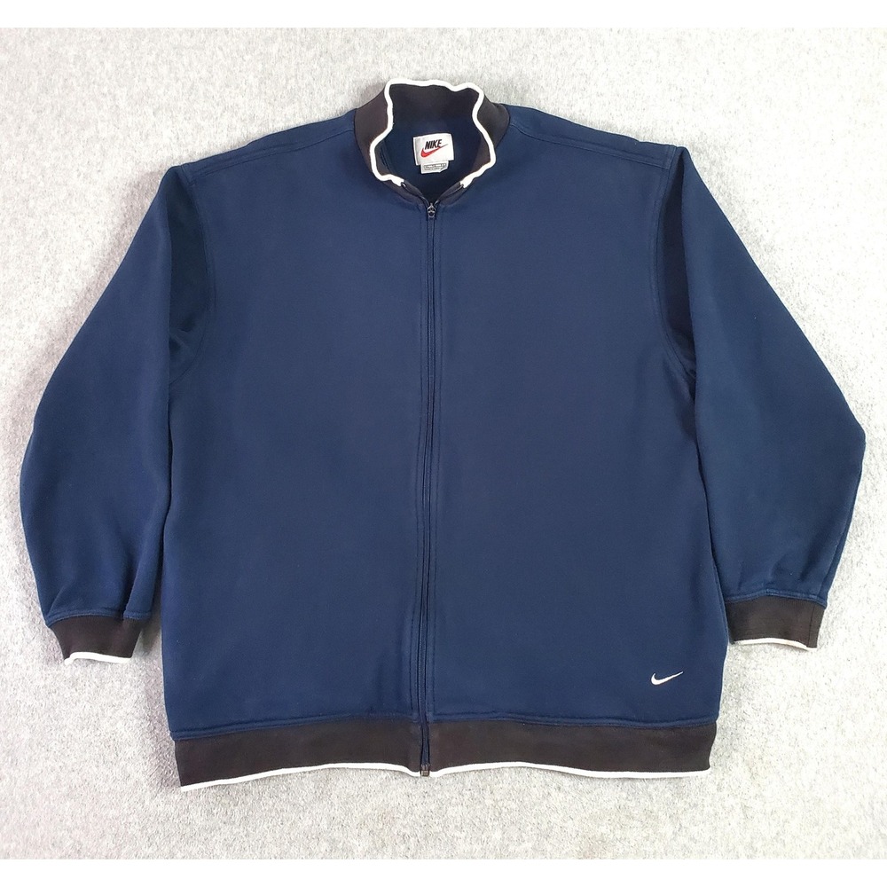 Vintage Nike Jacket Mens XL Blue Fleece Full‎ Zip Stand Collar Pockets Indonesia